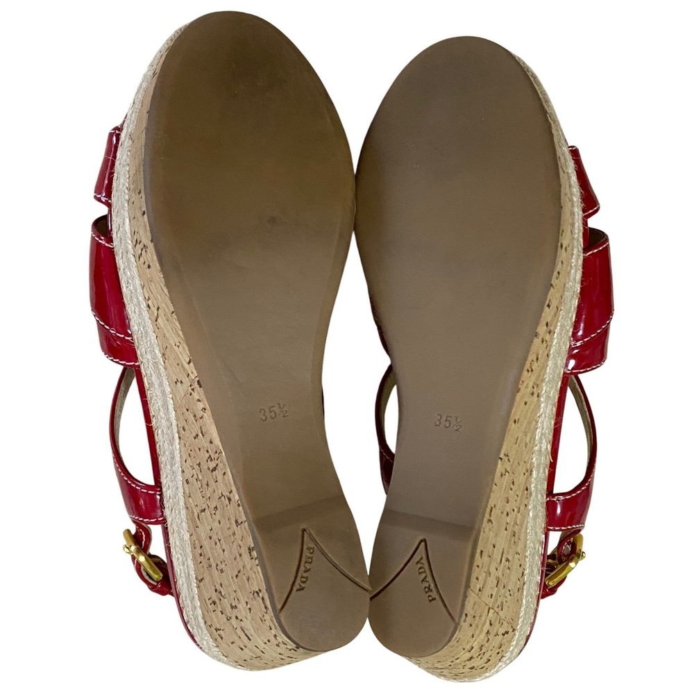 Prada Espadrille Wedge Slingback Sandals Red Patent Leather Size 5.5 Summer Chic - Picture 8 of 12